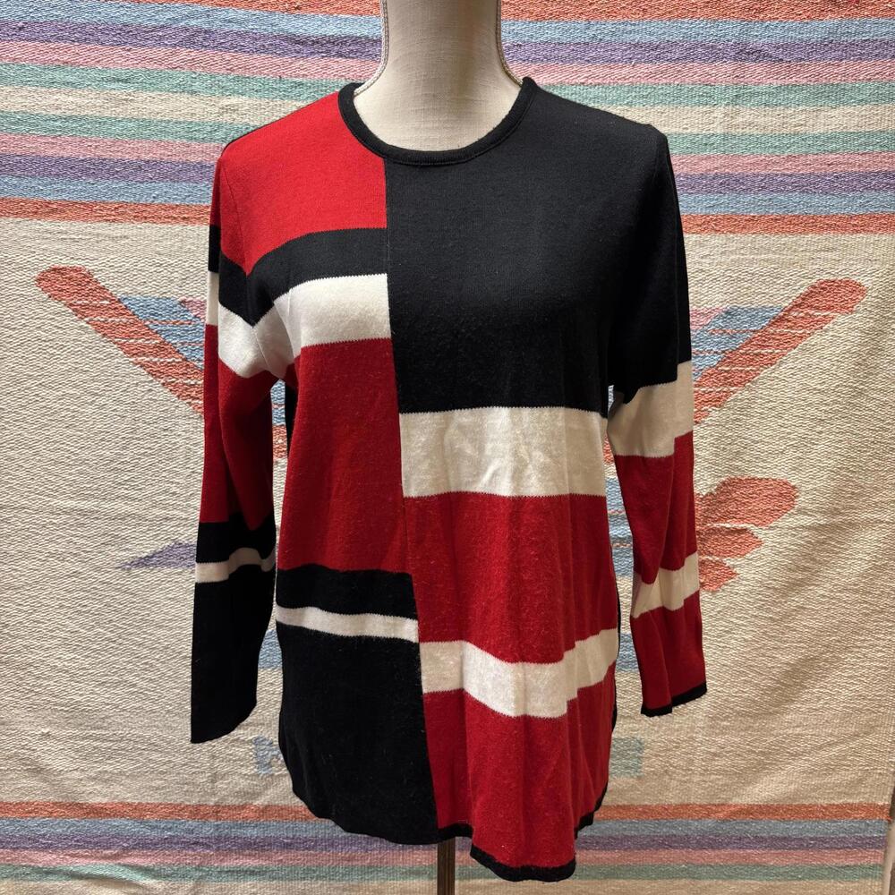 Vtg 90s Karen Lessly color block blouse sz medium petite